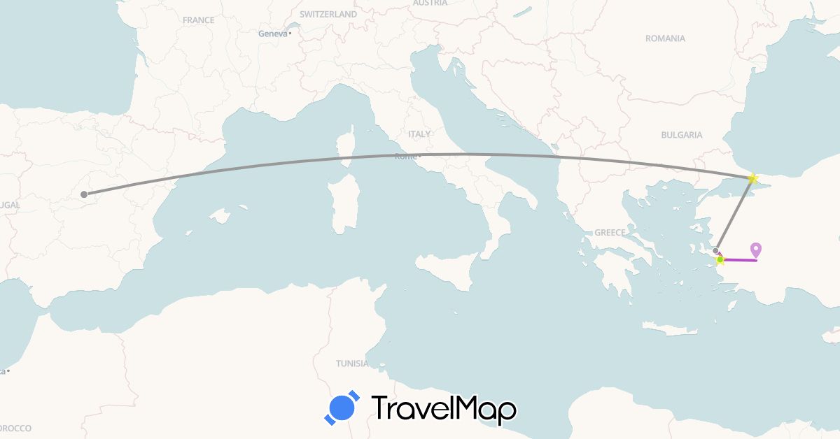 TravelMap itinerary: driving, bus, plane, train in Spain, Turkey (Asia, Europe)