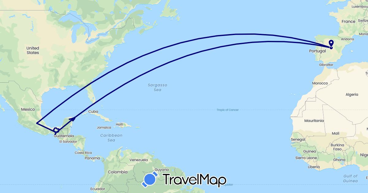 TravelMap itinerary: driving in Spain, Mexico (Europe, North America)